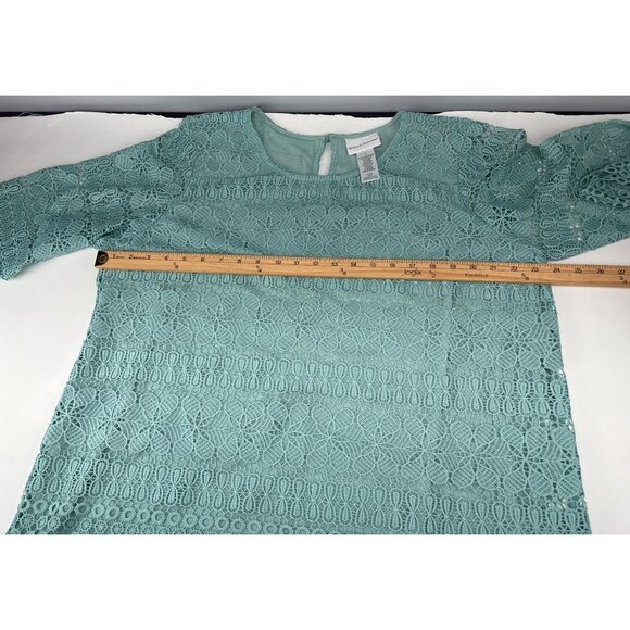 Alfred Dunner Womens Blue Lace Tunic Top Size Large 3/4 Sleeve Elegant Floral Sh - Picture 4 of 8